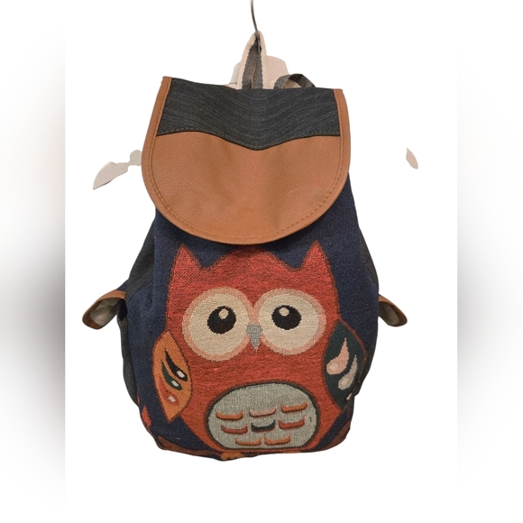 NWOT Handmade Owl Design  Backpack - Blue and Brown - Picture 10 of 10